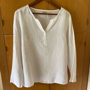 L.L. Bean 100% Linen Lagenlook Top. White Women's Size Large
